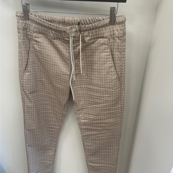 Tan Joggers with Drawstring Waist and Tapered Leg
